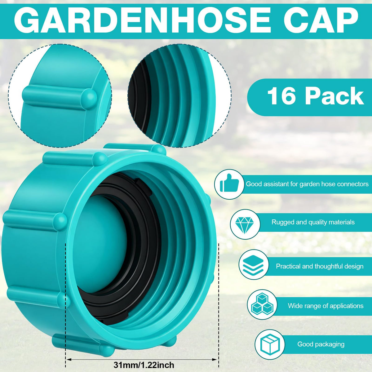 Mudder hose cap with thread design for quick hand-tightening.