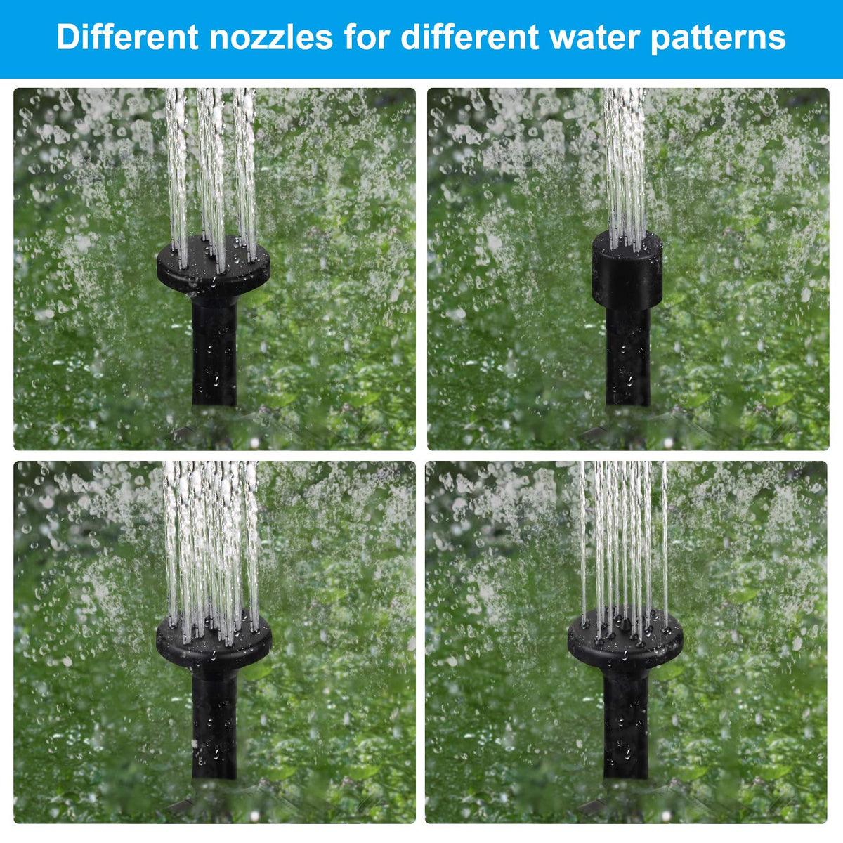 Mudder nozzle patterns show different water heights.