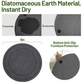 MUDEELA 8-inch diatomaceous earth plant saucer, side view, non-slip feet prevent sliding