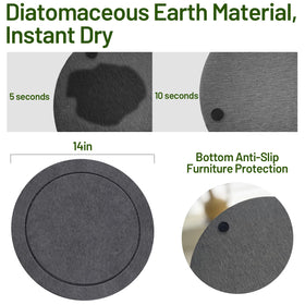 MUDEELA diatomaceous earth absorbent tray in use beneath a plant pot.