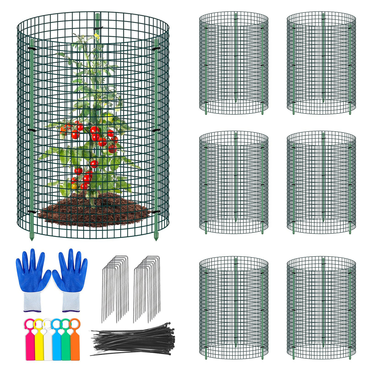 MUDEREK 6-set wire plant protectors assembly shields seedlings from small animals.