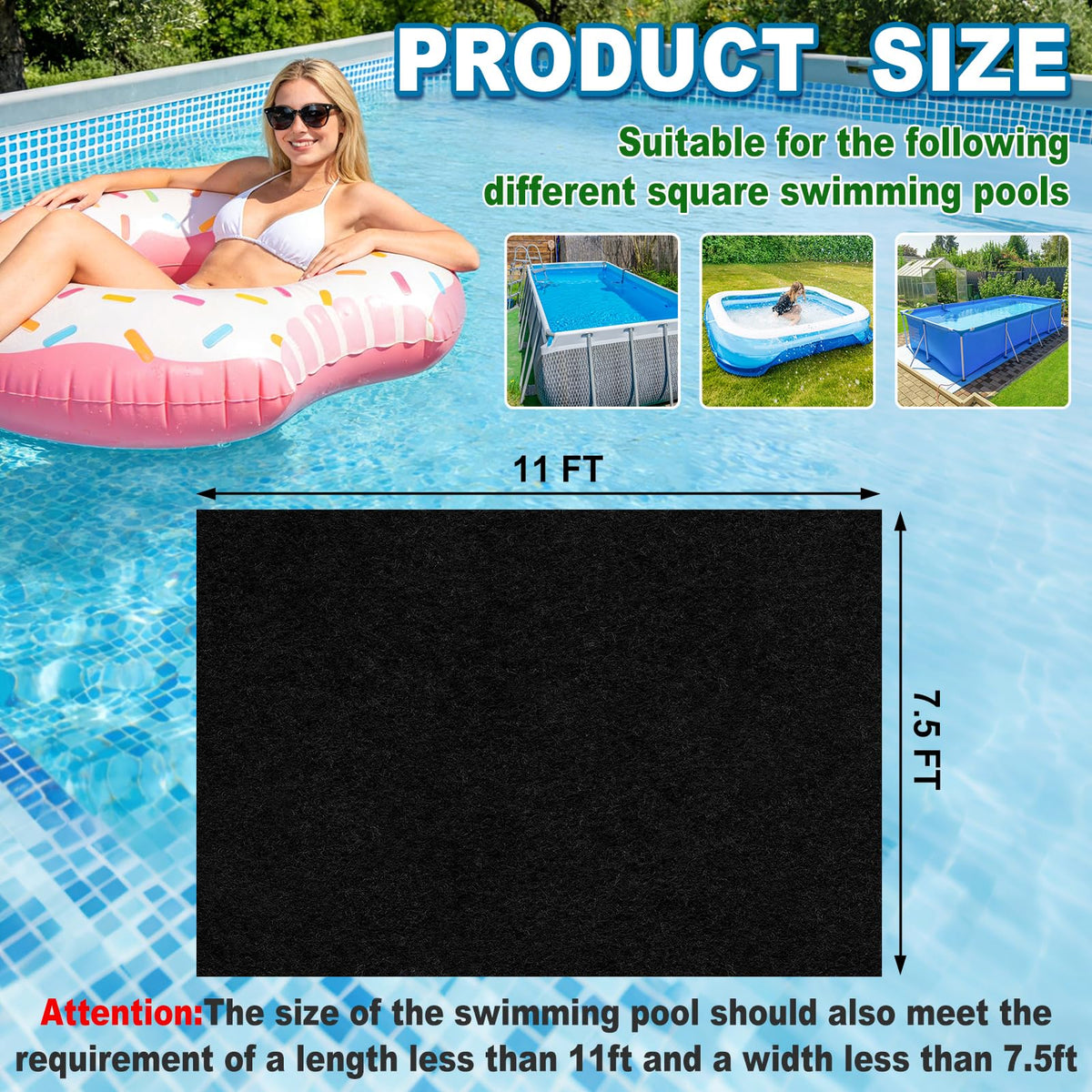Muderek rectangular pool mat 11x7.5ft fit demonstrates solid base for above-ground liners