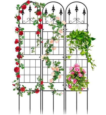 MUDEREK three-pack metal garden trellis panels support climbing plants with sturdy design