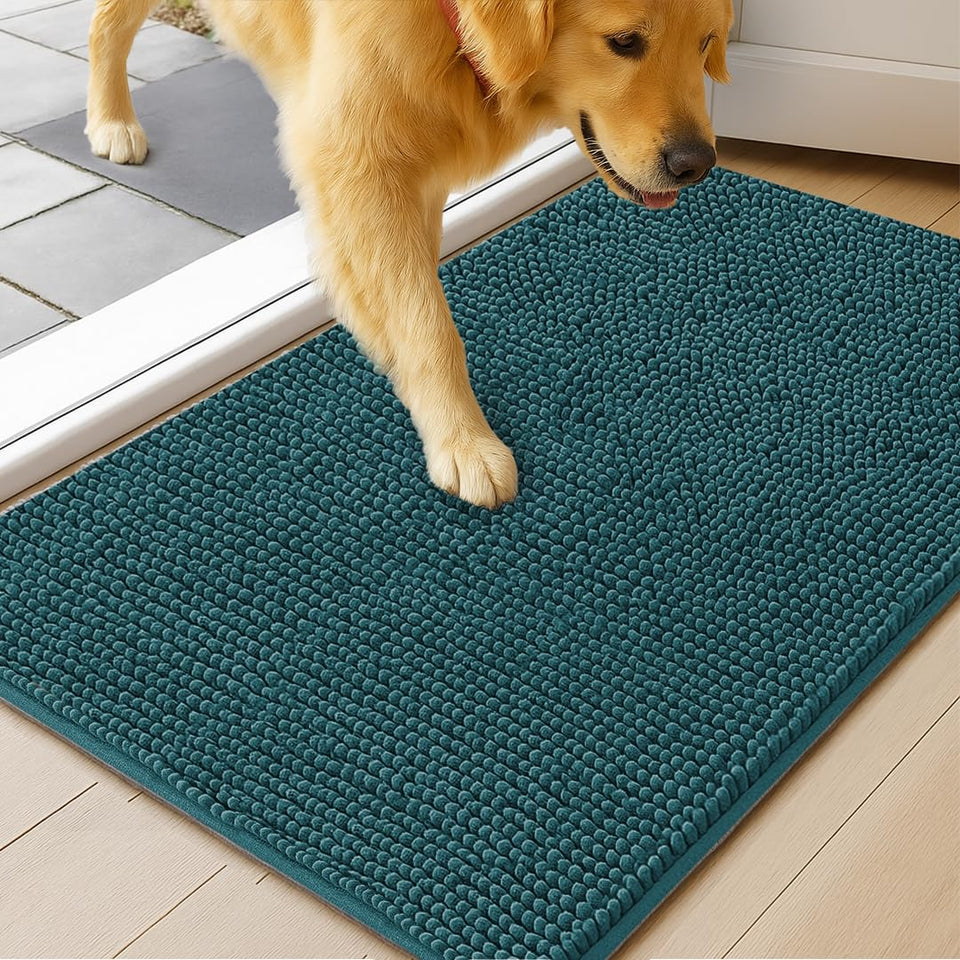 MudGuard Mat door mat with absorbent microfiber traps muddy paw moisture at the doorway.