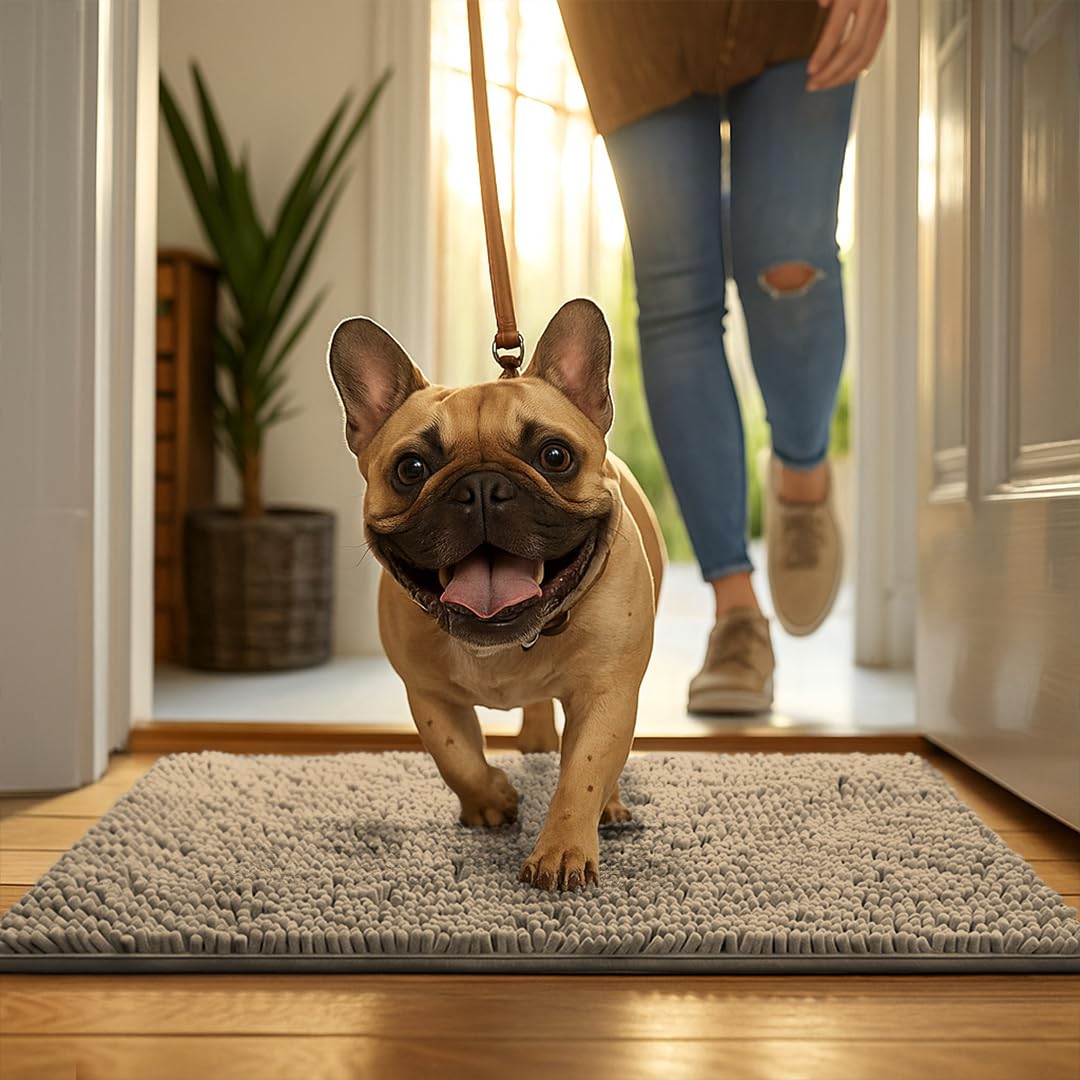 MudGuard Mat at a doorway absorbs moisture in high-traffic areas for pets
