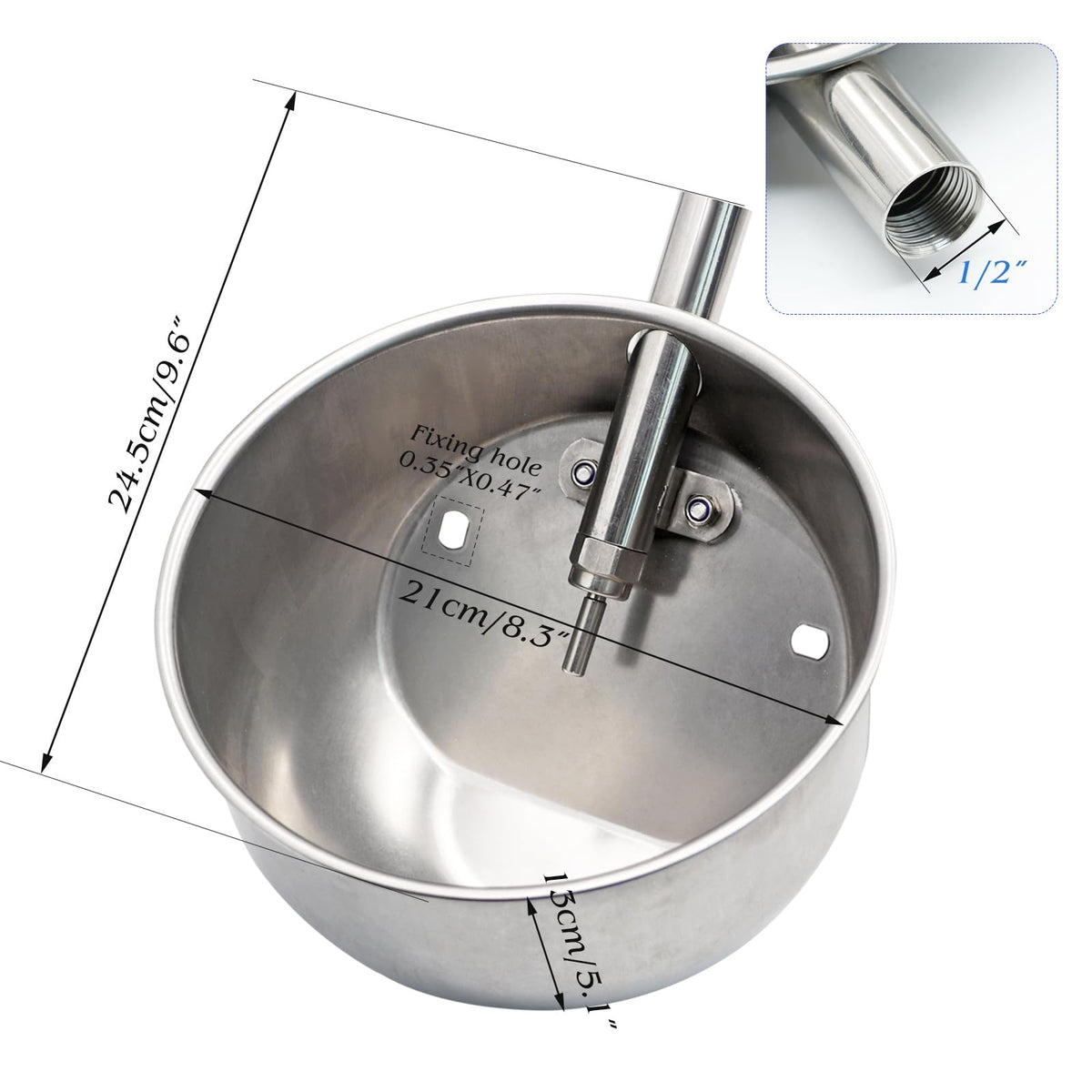 MUDUOBAN pig waterer nipple connection shows hose compatibility for quick setup.