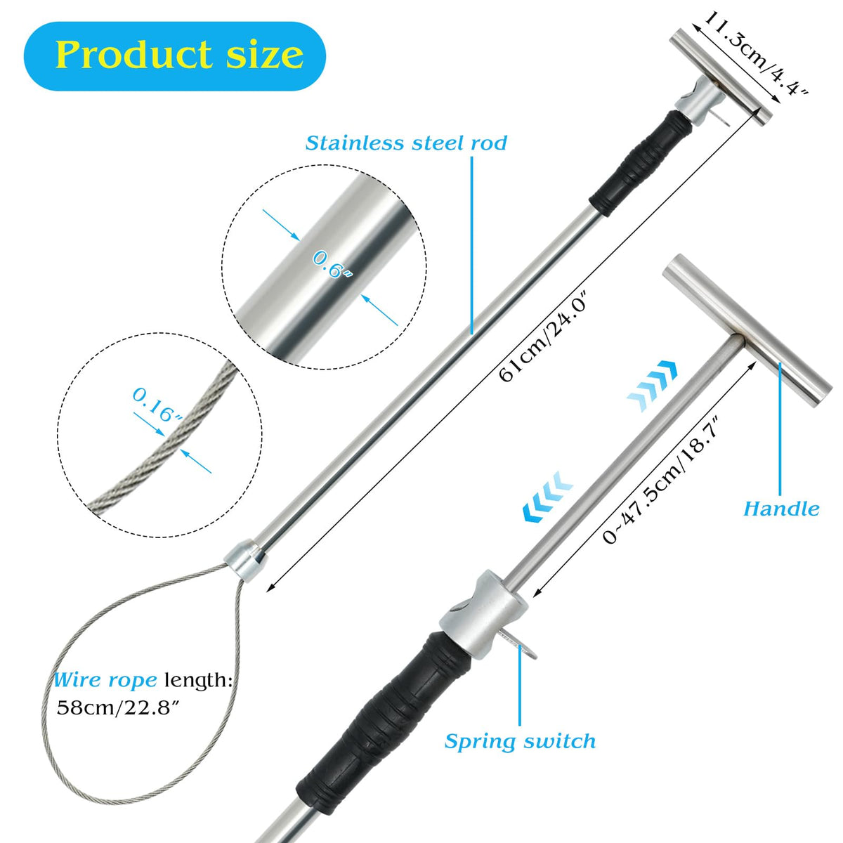 MUDUOBAN thick-wire rope loop adjusts from 1 to 9.4 inches.