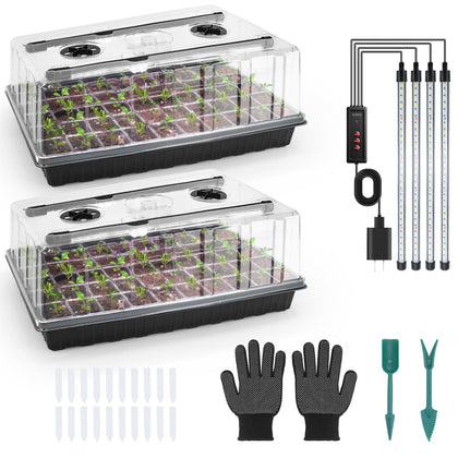 Mulctun 120-cell seed starter tray with grow light enhances early seed germination and uniform growth.
