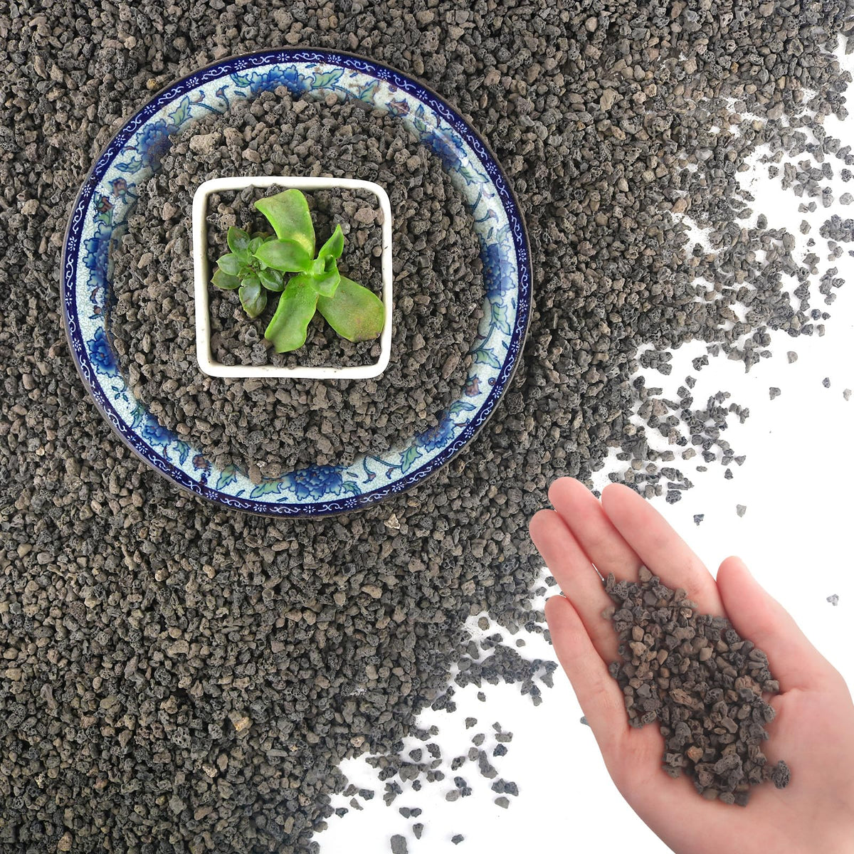 Mulctun 45lb lava rock bag front view enhances drainage for potted plants.