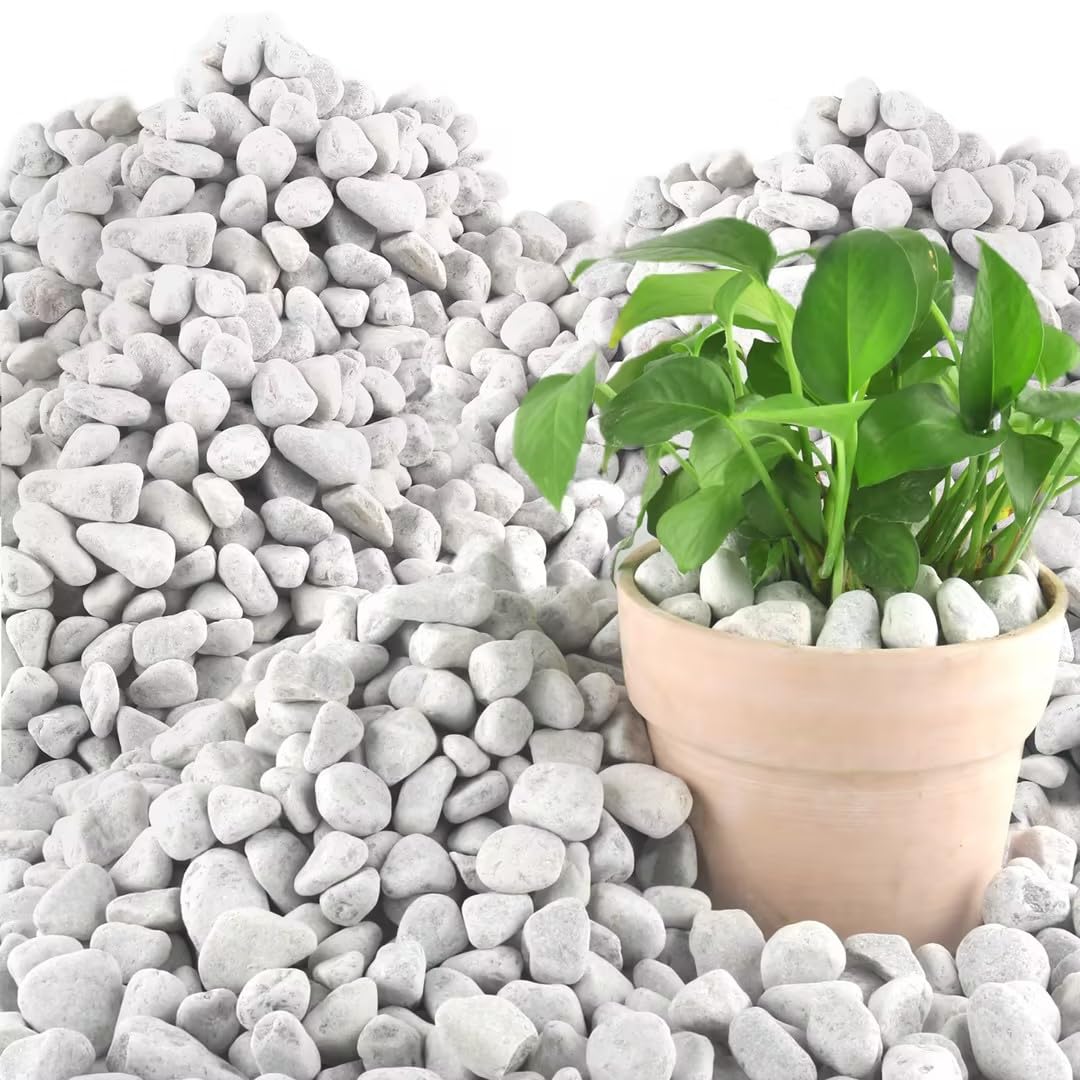 Mulctun 45lb natural grey river rocks for decorative landscaping and durable paths.