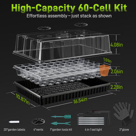 Mulctun 60-cell seed tray offers more space for diverse seed varieties and batches.
