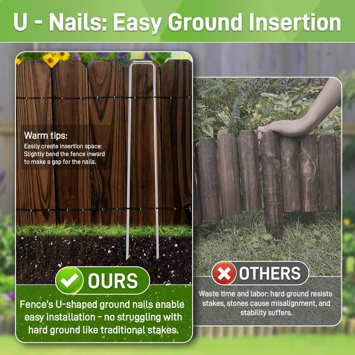 Mulctun Dark brown edging with visible grain for a natural garden look.