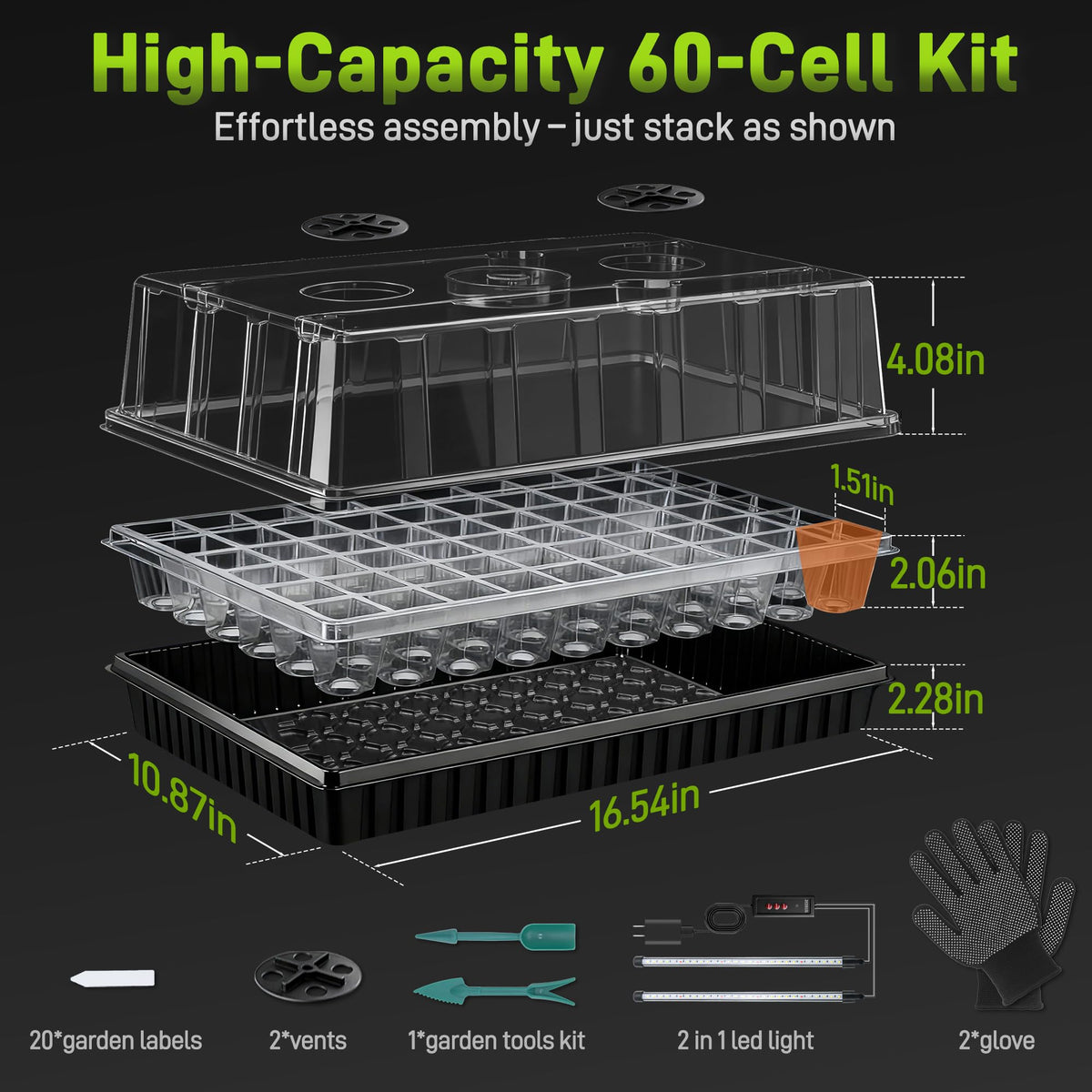 Mulctun grow-light system highlights full-spectrum lighting for vigorous seedlings.