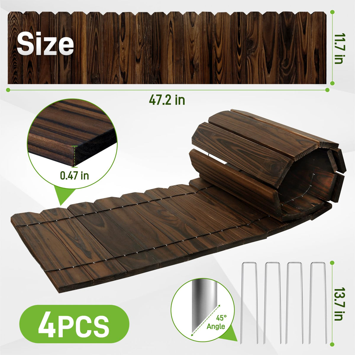 Mulctun Garden Border four-pack with nails for quick, easy installation.