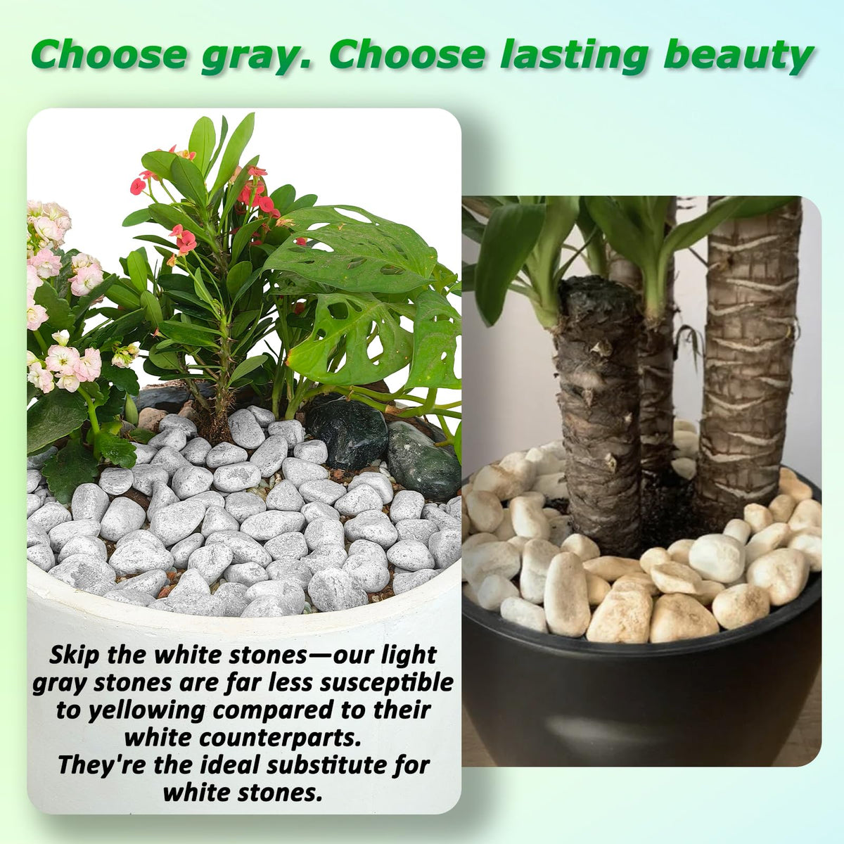 Mulctun grey river rocks with a matte finish enhance garden aesthetics.