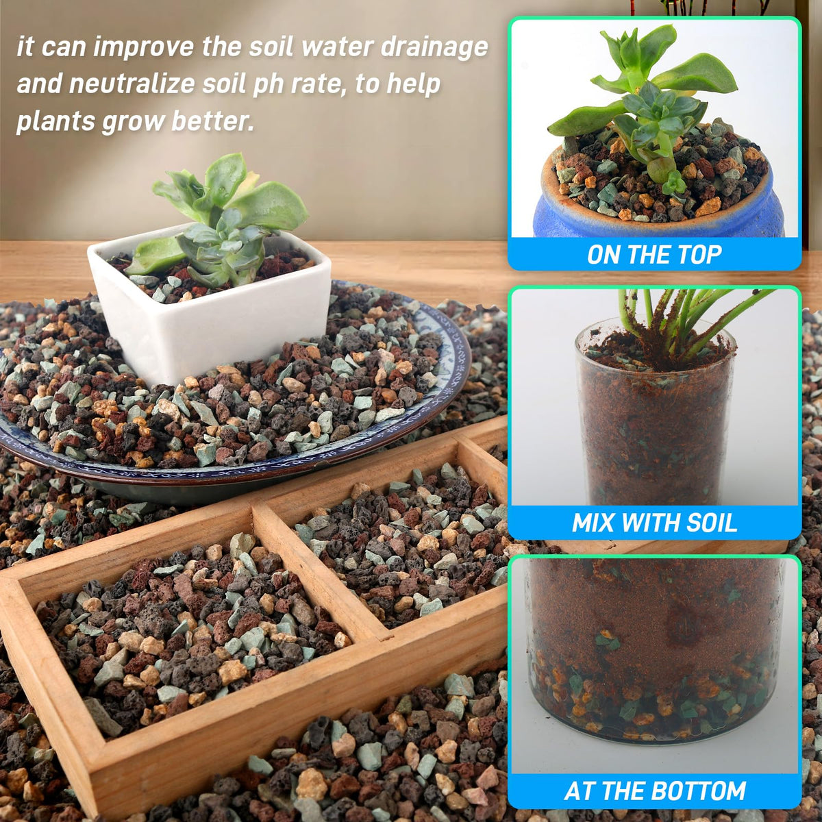 Mulctun lava rock plant drainage improves aeration and prevents root rot in pots