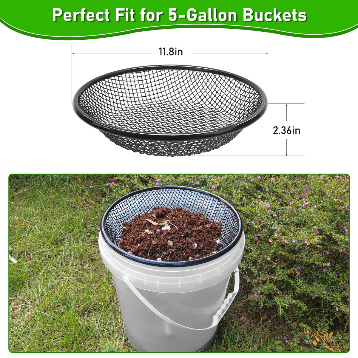 Close-up of 2 mm mesh from Mulctun soil sifter showing fine filtration.