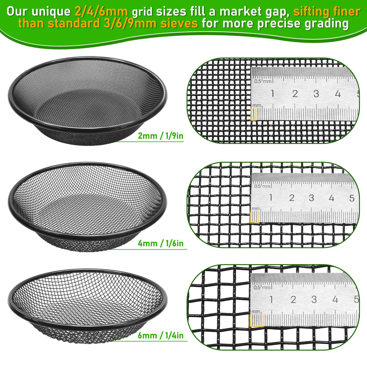 Mulctun sifter designed to sit on a standard 5-gallon bucket for easy use.