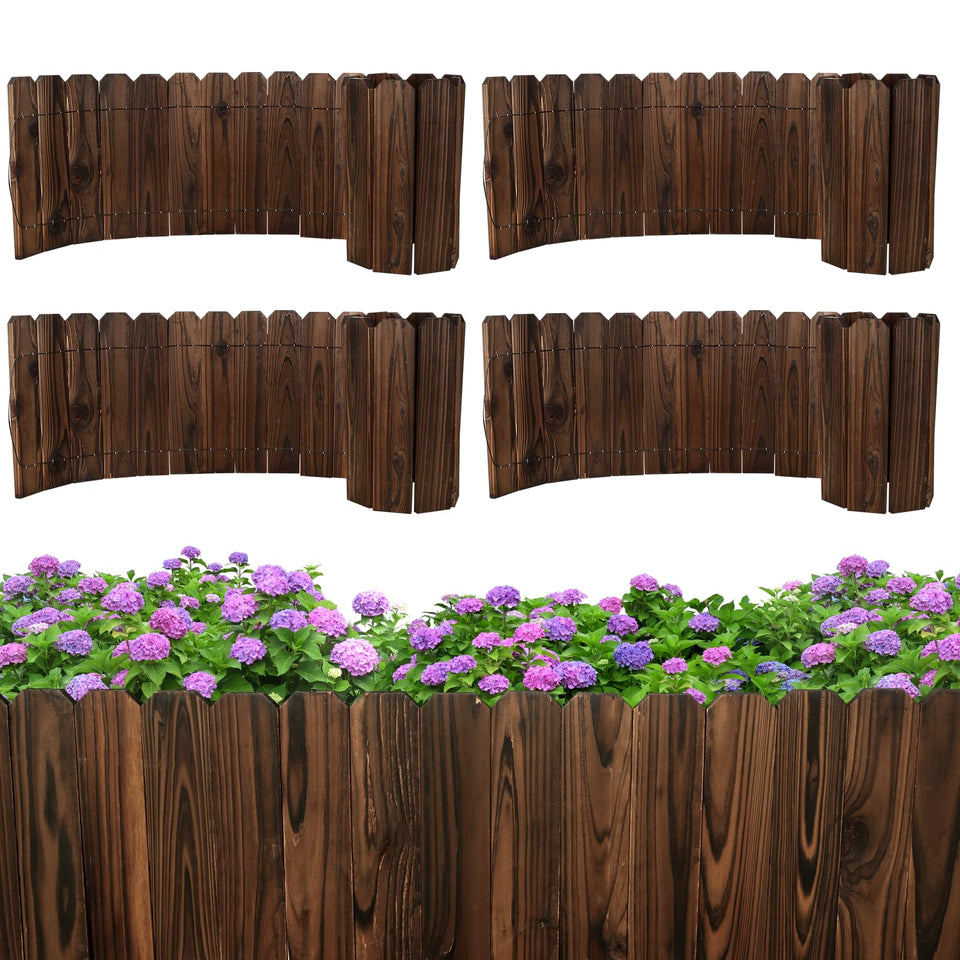 Mulctun Wood Garden Edging close-up reveals carbonized fir durability for long-lasting borders.