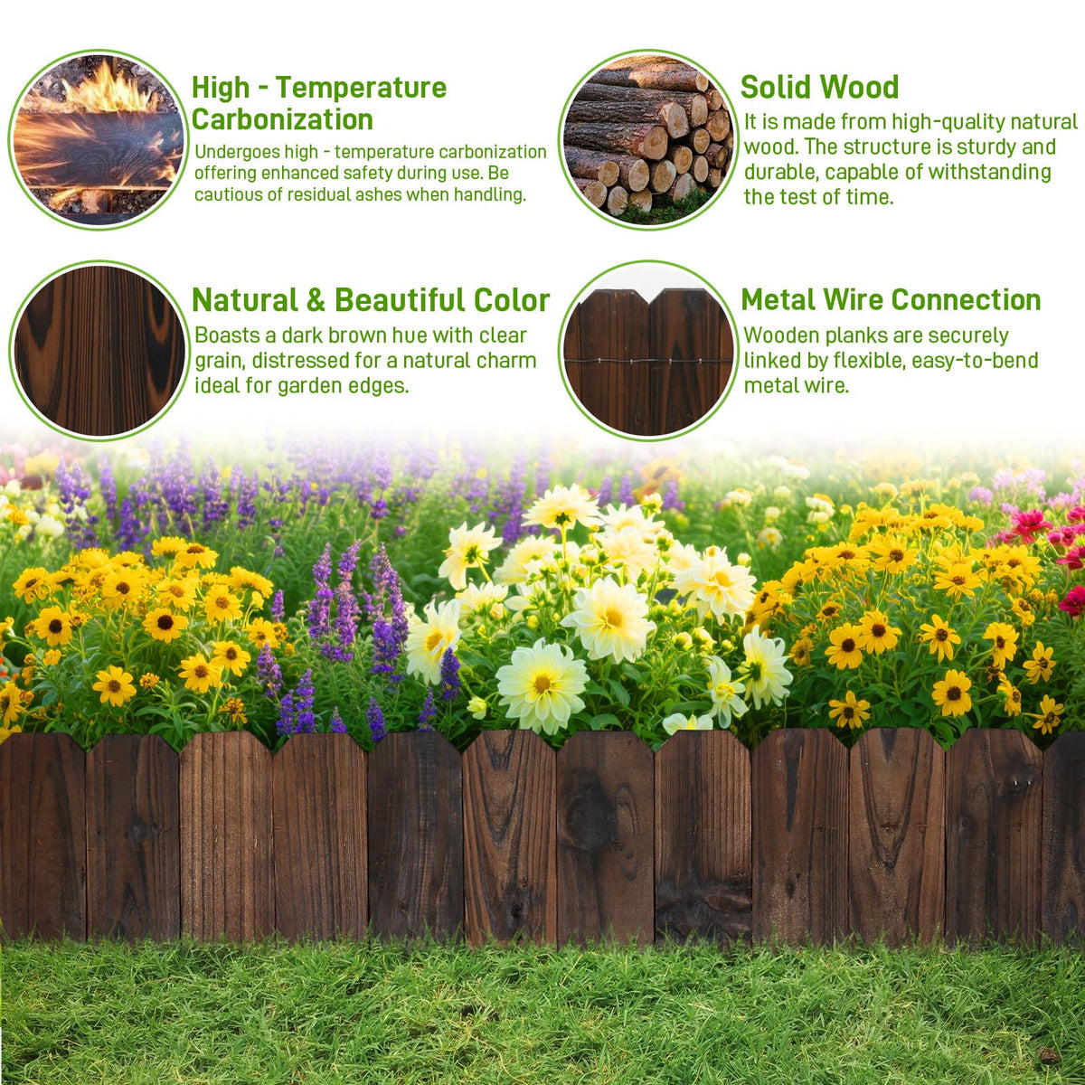 Mulctun wood garden edging installation with U-nails showing easy setup.