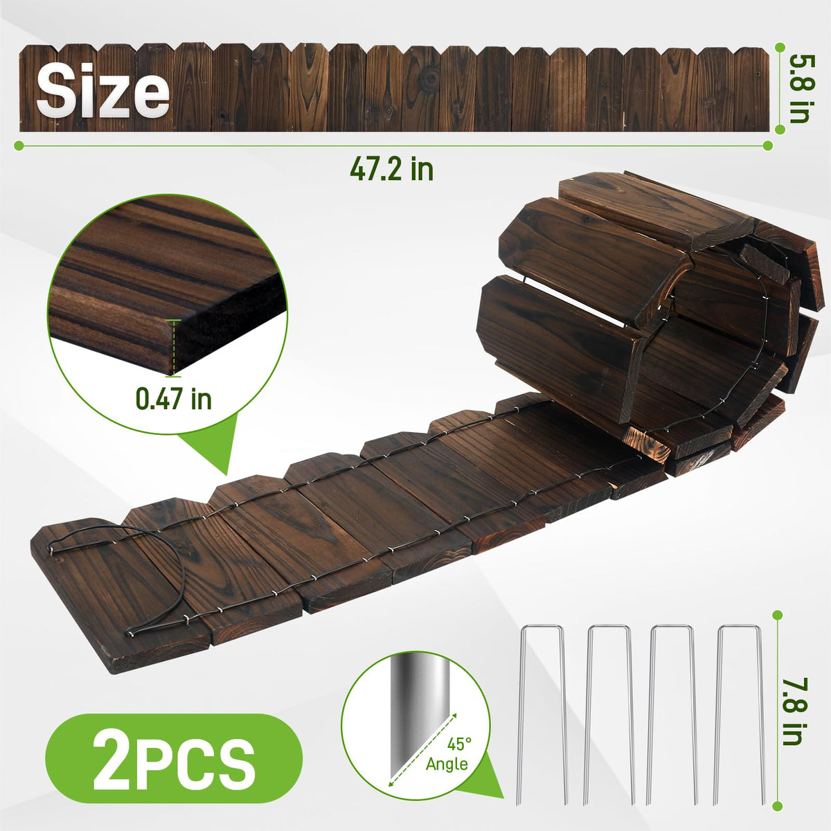 Mulctun wood garden edging close-up highlighting natural wood grain and durable finish.