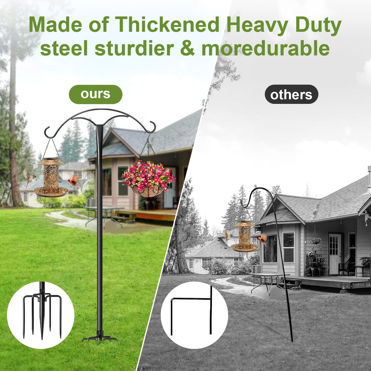 MuliVid adjustable-height shepherd hook set to 38, 54, or 70 inches.