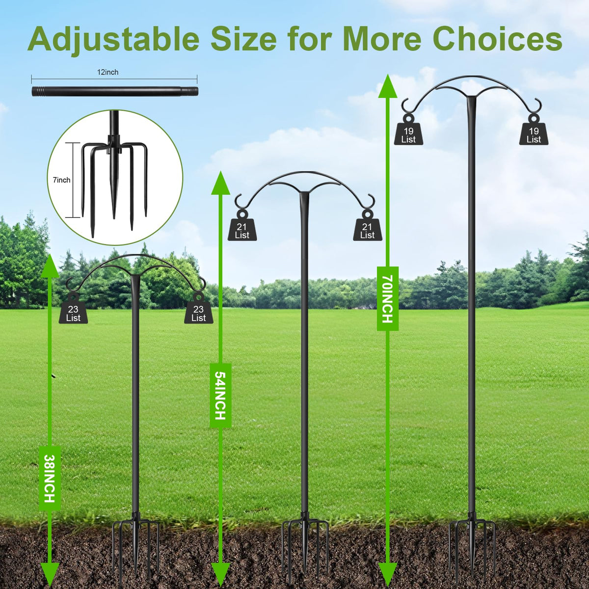 MuliVid heavy-duty shepherd hook showing sturdy base supports heavy feeders.