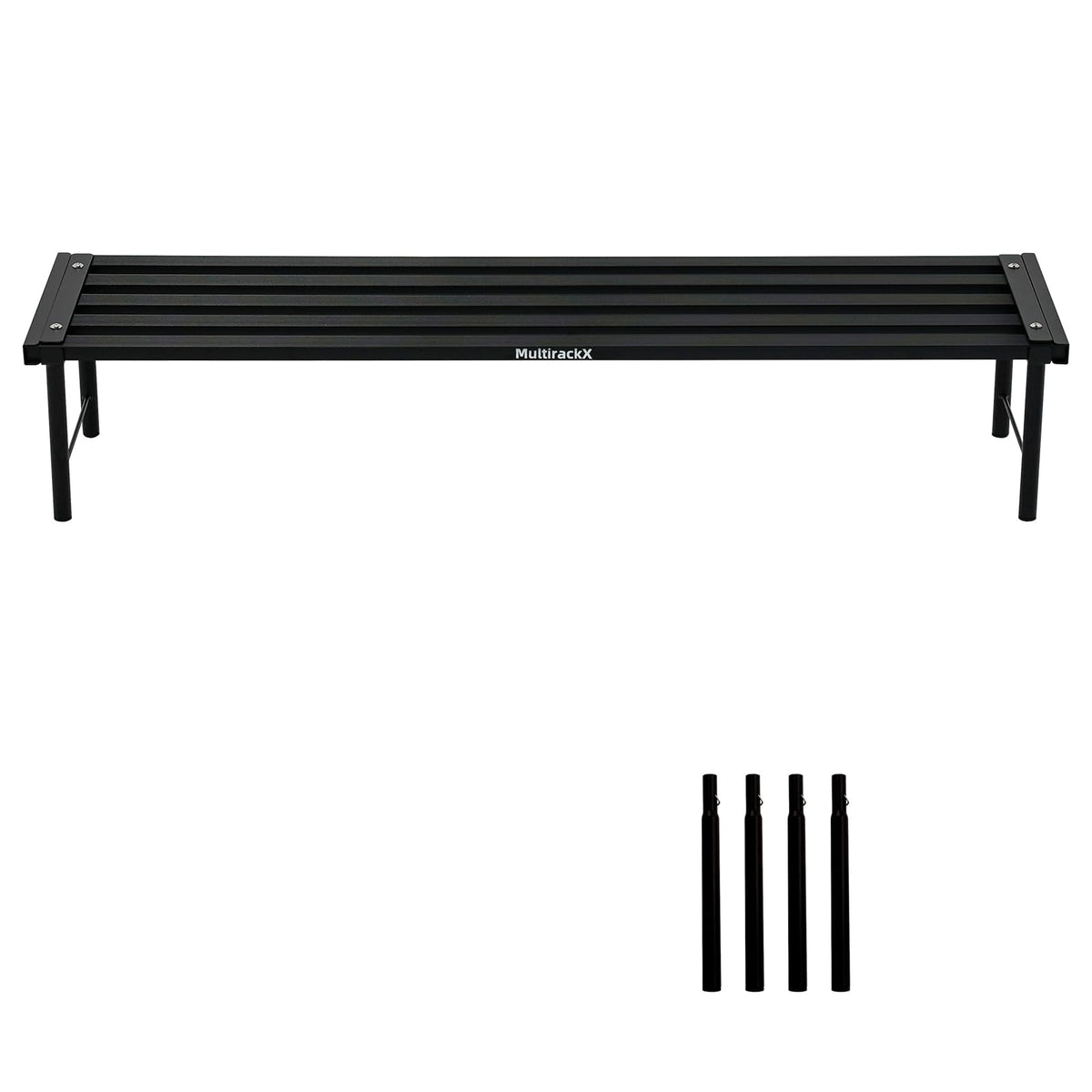 MultirackX metal plant stand front view shows sturdy rust-proof aluminum for outdoor use.