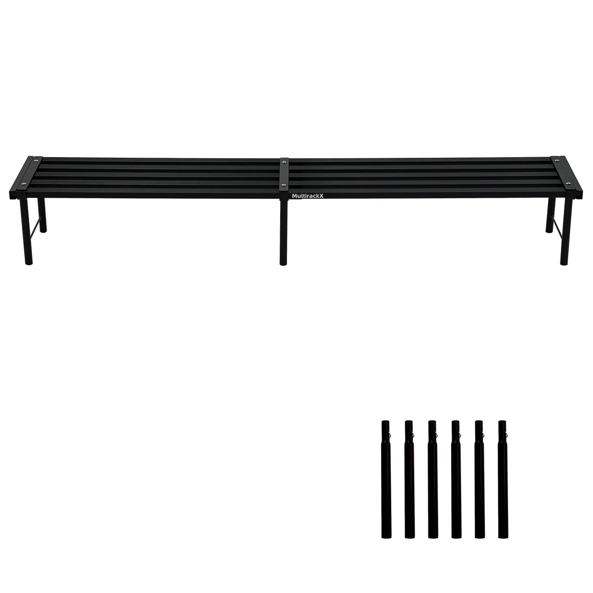 MultirackX metal plant stand front view shows rust-proof aluminum for outdoor durability