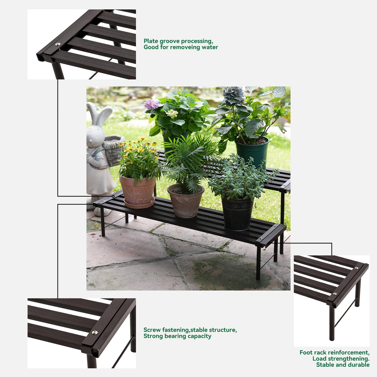 MultirackX plant stand with anti-slip rubber foot pads.