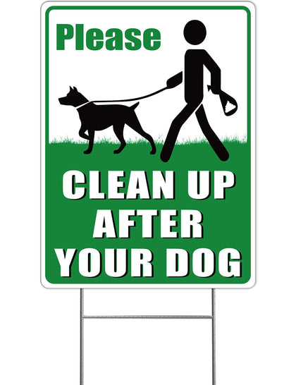 Multiwins clean up after your dog sign provides high visibility in yards.