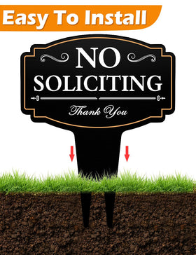 multiwins No Soliciting Sign ground installation demonstrates quick setup.
