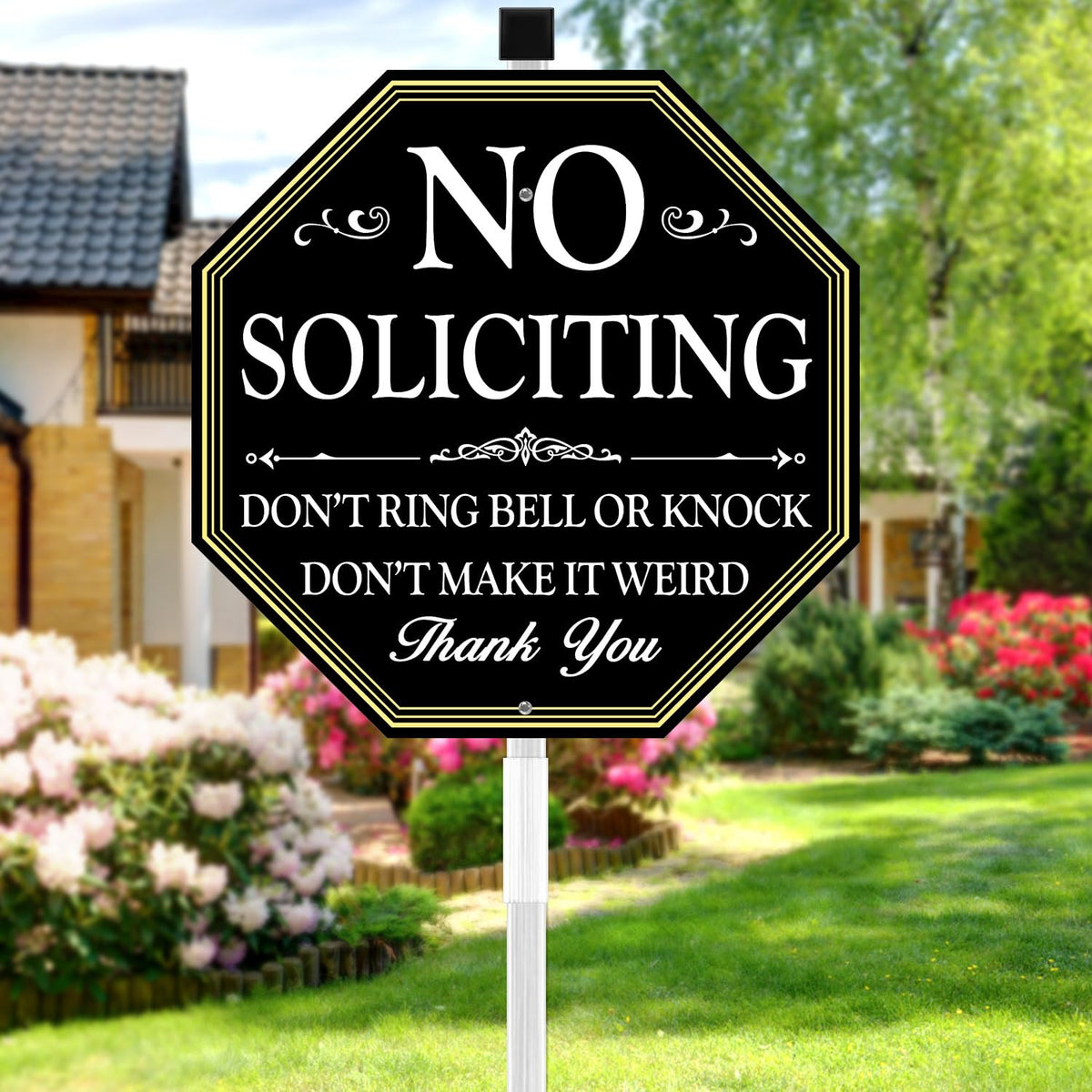 Multiwins No Soliciting Sign panel 11x11 with 27-inch stake improves yard visibility.