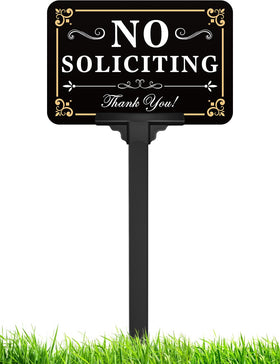 Multiwins no-soliciting sign on adjustable stake from 14 to 37 inches for flexible outdoor use.