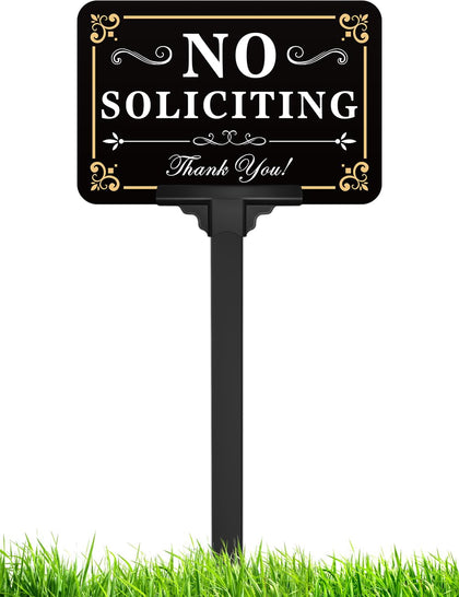 Multiwins no-soliciting sign on adjustable stake from 14 to 37 inches for flexible outdoor use.