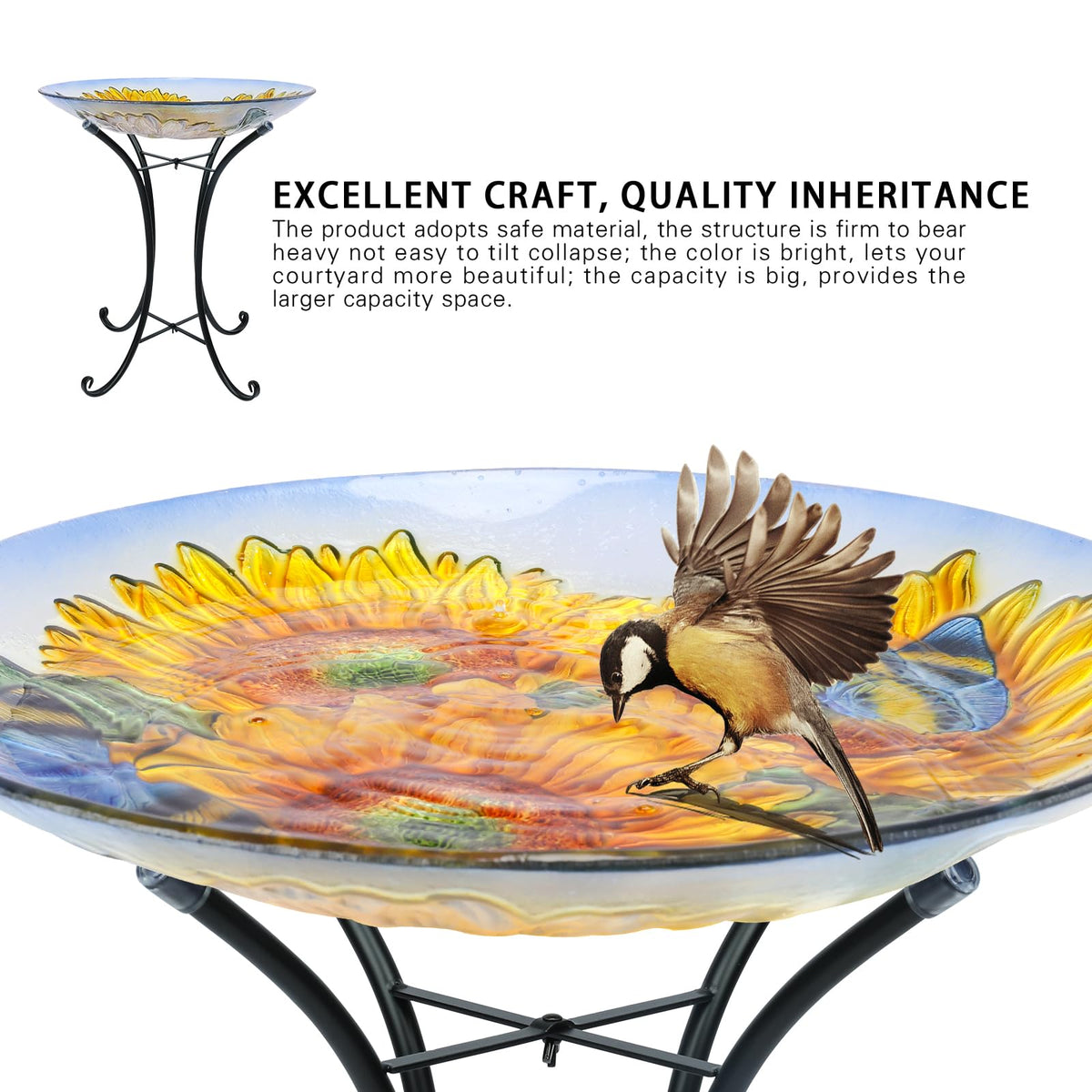 MUMTOP 18-inch diameter birdbath fits most lawns.