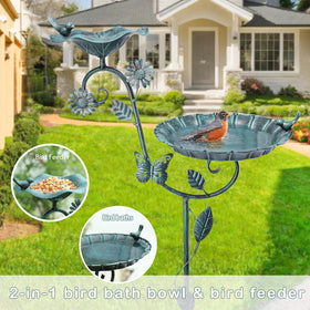 MUMTOP antique green birdbath showcases garden decor while supporting birds.