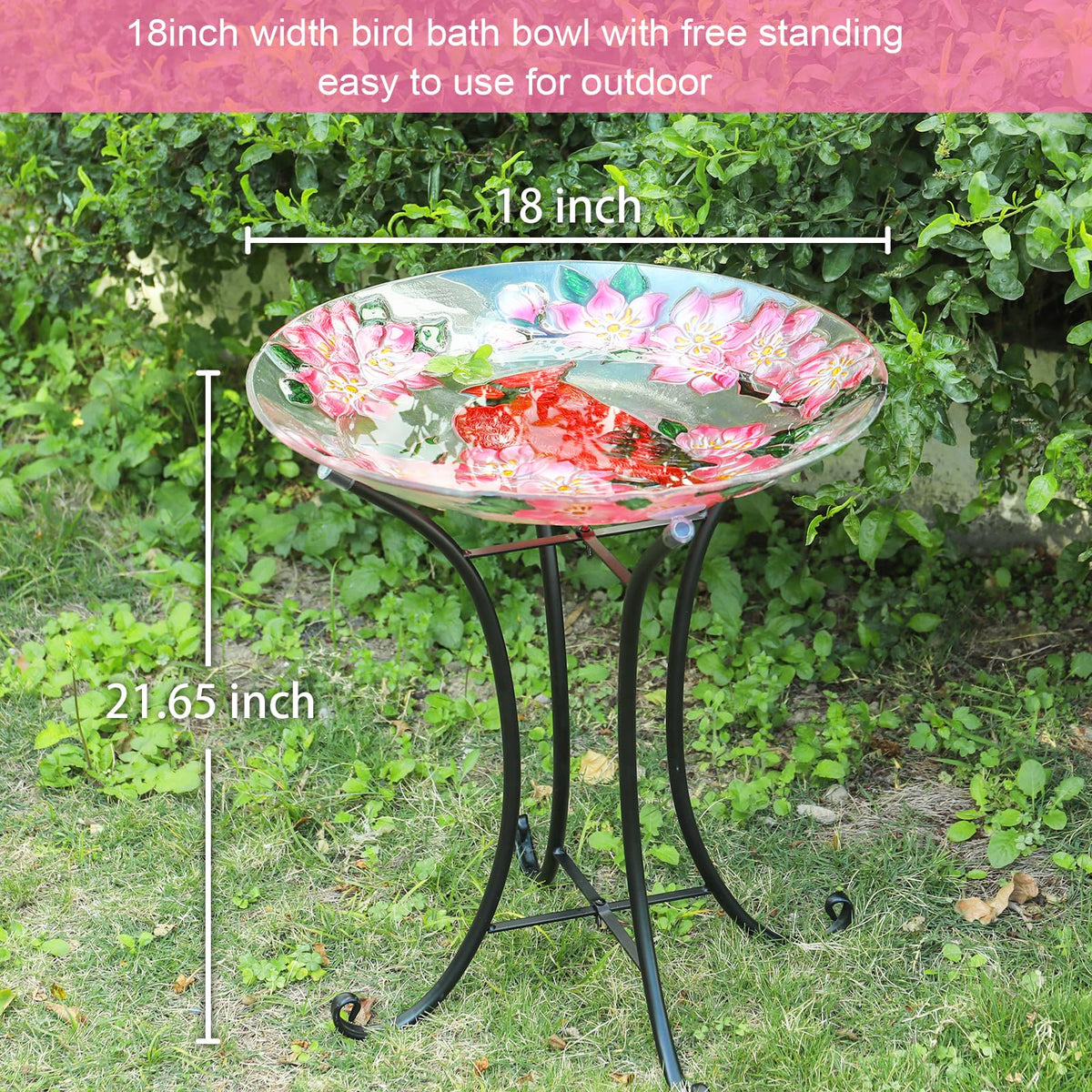 MUMTOP weather-resistant birdbath stands up to outdoor conditions with glass elegance.