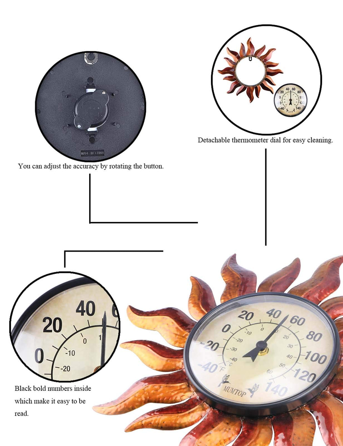 MUMTOP back hooks for simple wall mounting of the thermometer.