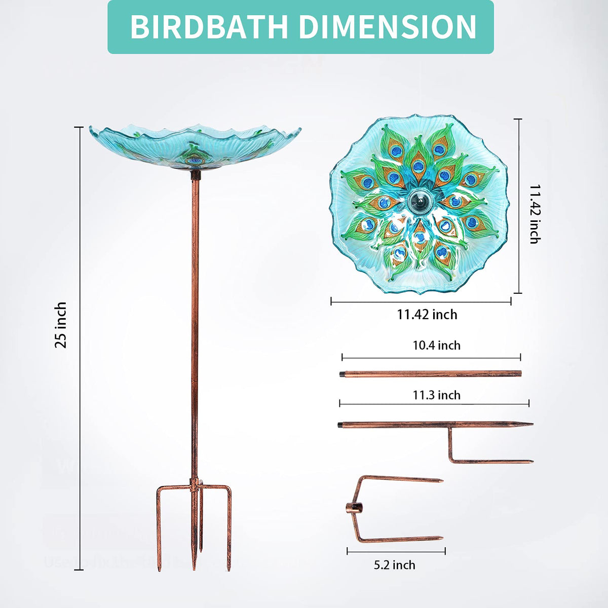 MUMTOP glass bird bath assembly parts with clear instructions for easy setup.
