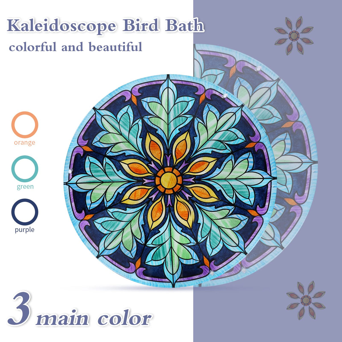 MUMTOP kaleidoscope design glass bird bath with vibrant reflections