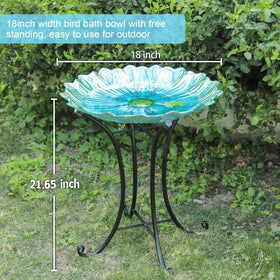 MUMTOP blue glass birdbath adds a decorative focal point to lawn or patio