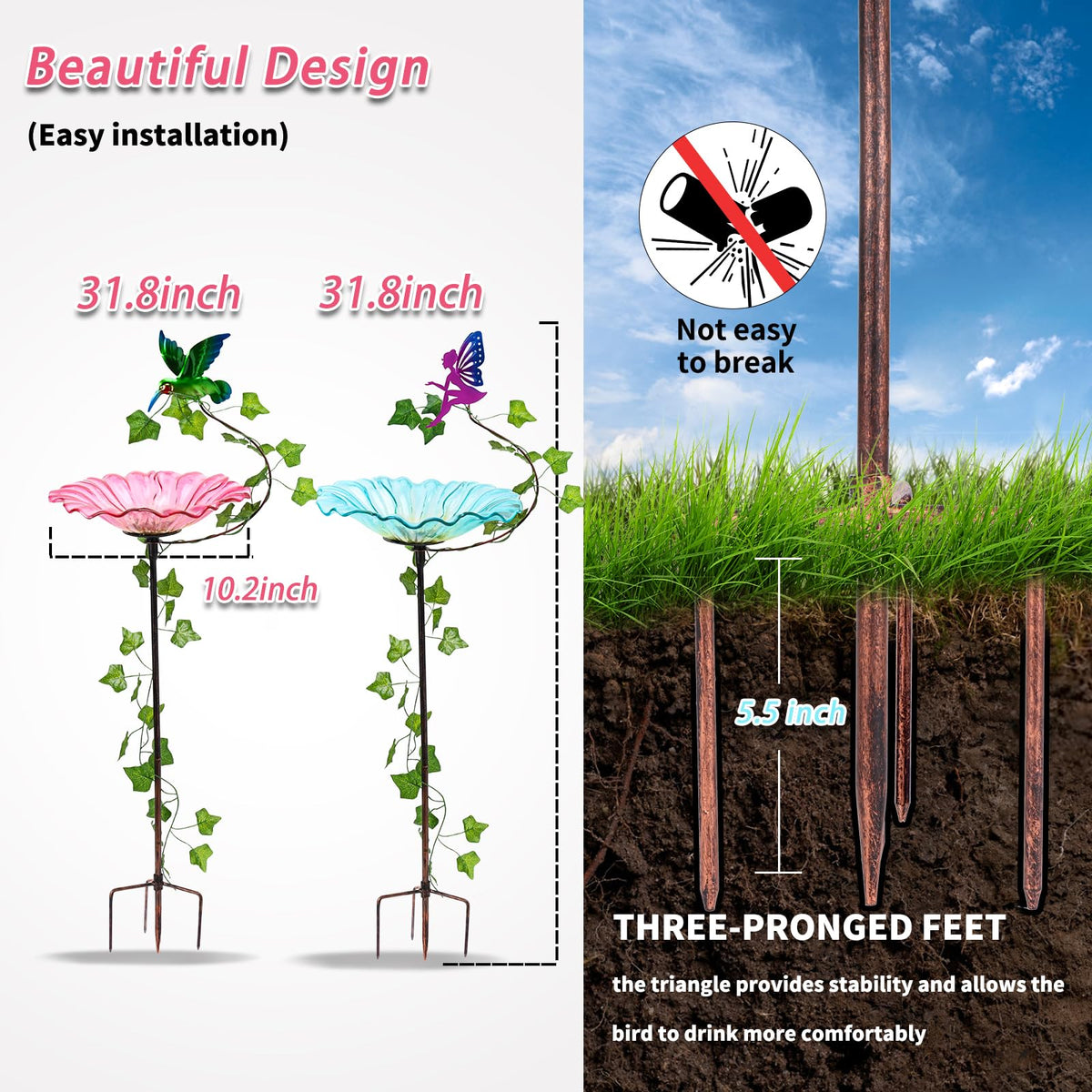 MUMTOP birdbath leaf wrap detail highlights decorative, nature-inspired garden accents