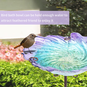 MUMTOP outdoor bird bath on a yard stake near plants.
