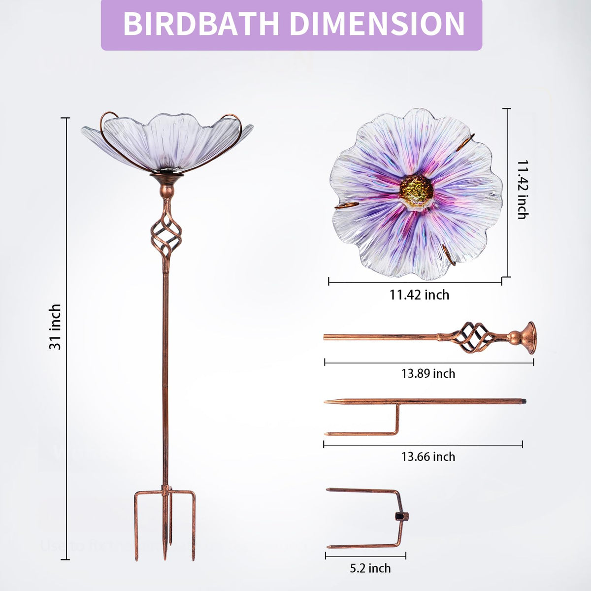 MUMTOP 31-inch purple bird bath adds a vibrant focal point in gardens
