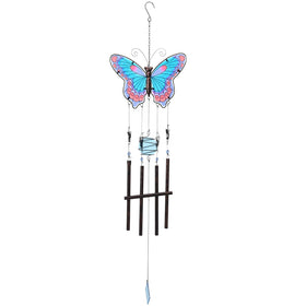 MUMTOP butterfly wind chimes outdoor blue, vibrant glass design enhances garden ambiance.