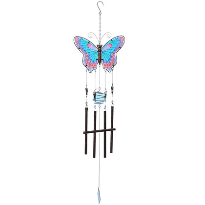 MUMTOP butterfly wind chimes outdoor blue, vibrant glass design enhances garden ambiance.
