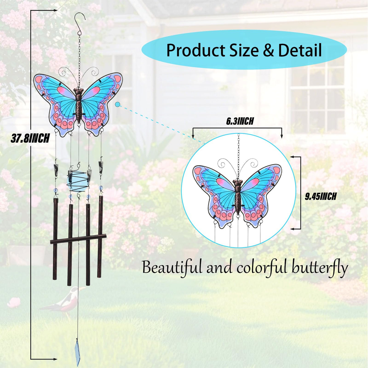 MUMTOP butterfly wind chimes outdoor red, festive color brightens patio spaces.