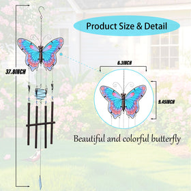 MUMTOP butterfly wind chimes outdoor red, festive color brightens patio spaces.