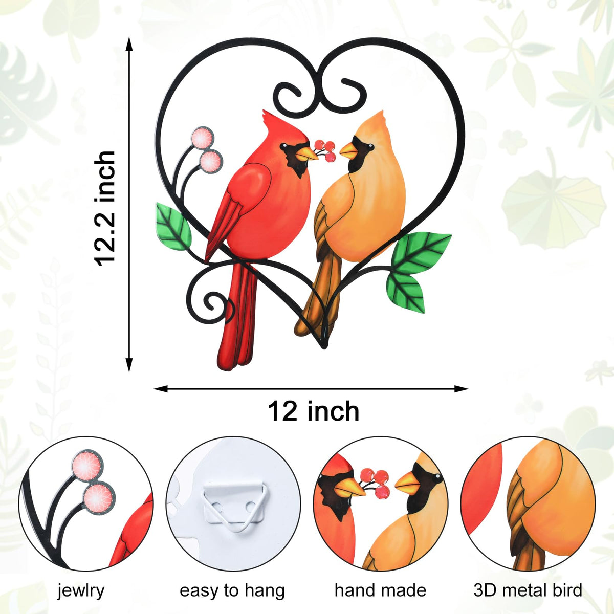 MUMTOP cardinal wall art featuring red cardinals adds 3D charm to porch or living room.